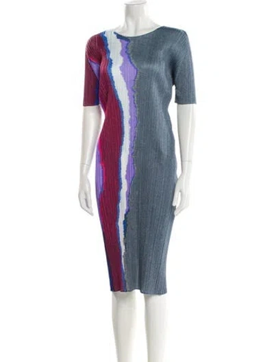 Pre-owned Issey Miyake Printed Midi Length Dress W/ Tags In Blue