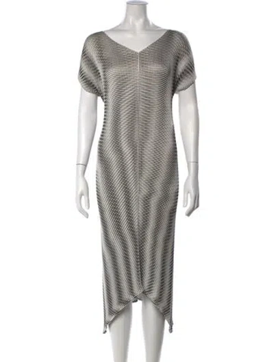 Pre-owned Issey Miyake Printed Midi Length Dress In White