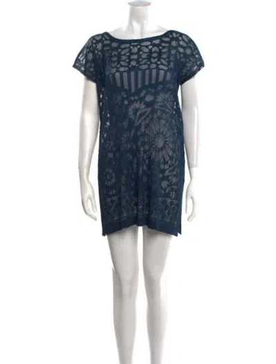 Pre-owned Issey Miyake Printed Mini Dress In Blue