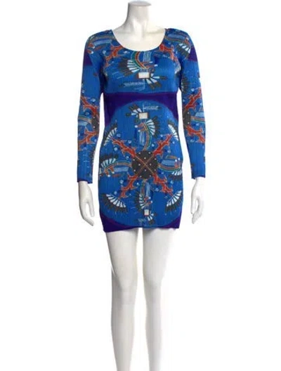 Pre-owned Issey Miyake Printed Mini Dress In Blue
