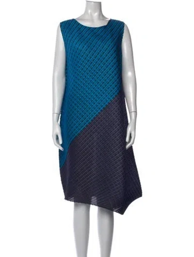 Pre-owned Issey Miyake Printed Mini Dress In Blue