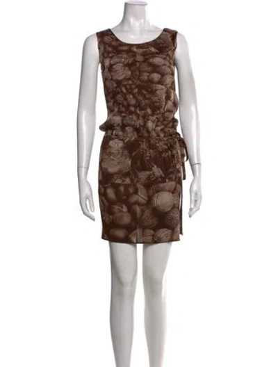 Pre-owned Issey Miyake Printed Mini Dress In Brown