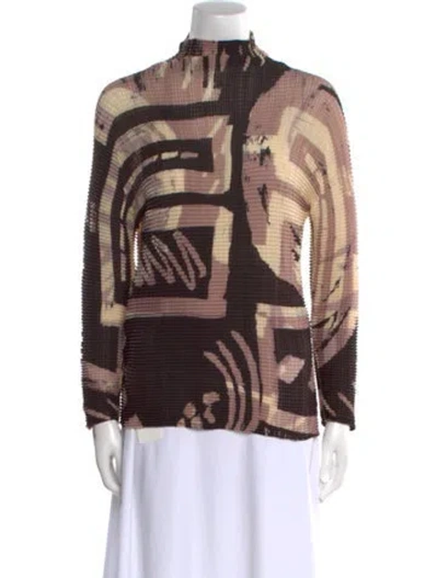 Pre-owned Issey Miyake Printed Mock Neck Blouse In Black