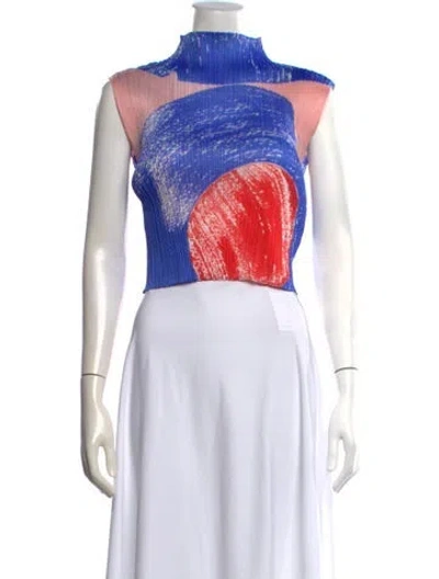 Pre-owned Issey Miyake Printed Mock Neck Top In Multi
