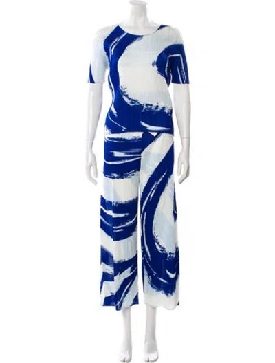 Pre-owned Issey Miyake Printed Pleated Accents Pant Set In Blue