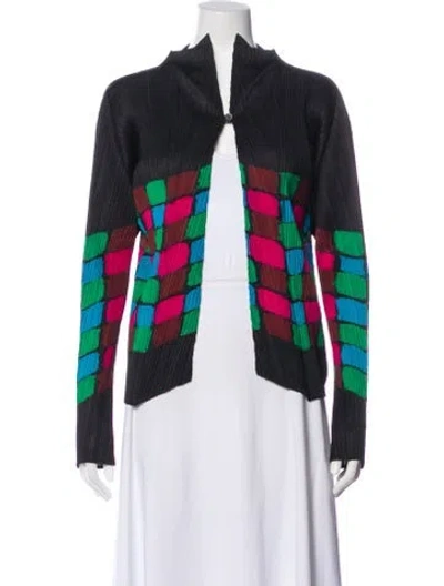 Pre-owned Issey Miyake Printed V-neck Blouse In Black