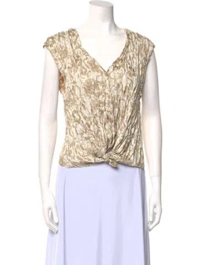 Pre-owned Issey Miyake Printed V-neck Blouse In Neutral