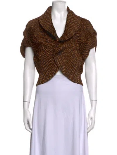 Pre-owned Issey Miyake Printed V-neck Top In Brown
