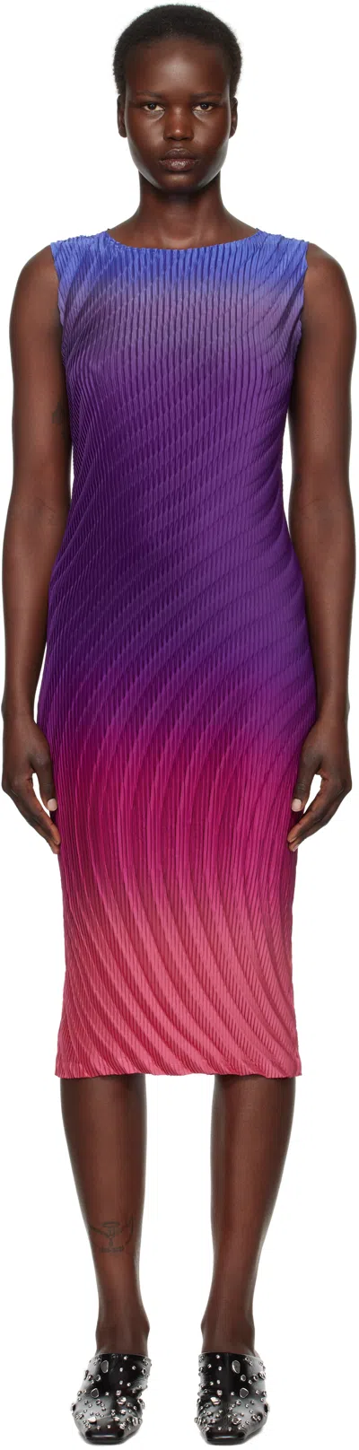 Issey Miyake Purple & Pink Nuance Pleats Midi Dress In 94 Afternoon