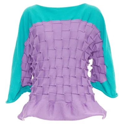 Pre-owned Issey Miyake Purple Green Cotton Bateau Weave Pleated Sweater Jp2 M