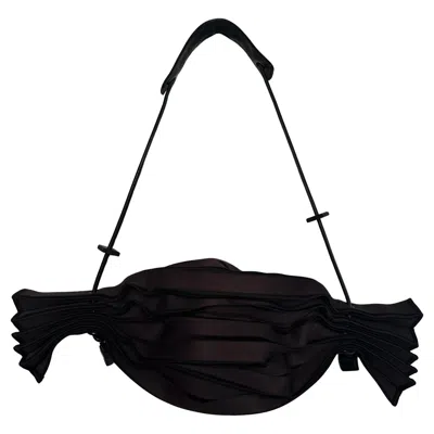 Pre-owned Issey Miyake Rare  Pleats Please Accordion Drawstring Bag Dark Brown/black