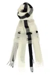 Issey Miyake Checked Pattern Scarf Fringe Detailing In Black