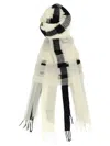 Issey Miyake Checked Pattern Scarf Fringe Detailing In White