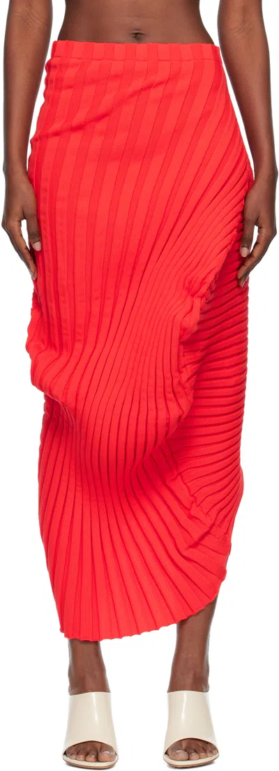 ISSEY MIYAKE RED KNIT 'AS IT IS' MIDI SKIRT