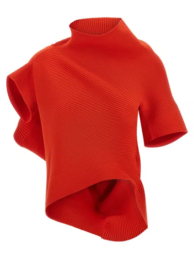 Issey Miyake Life Form Asymmetric-design Ribbed Top In Red