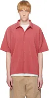 Issey Miyake Ns Dusky Red Pleated Spread-collar Short-sleeve Knitted Shirt
