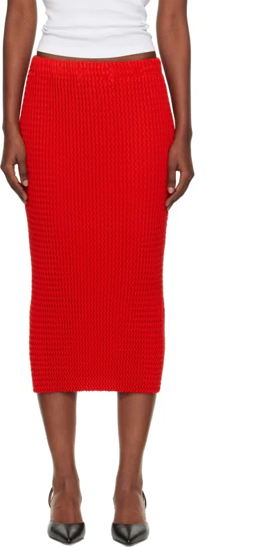 Issey Miyake Red October Spongy-58 Midi Skirt