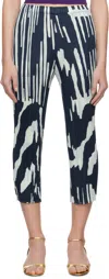 Issey Miyake Womens Grayish Navy Refraction Abstract-print Pleated Knitted Trousers In Blue