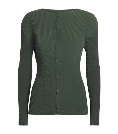 Issey Miyake Rhombus Pleats Cardigan In Green
