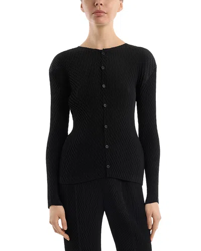 Issey Miyake Rhombus Pleats Textured Cardigan Sweater In Black