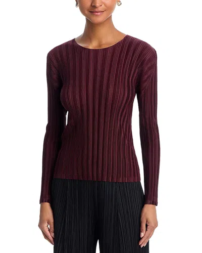 Issey Miyake Rib Pleats January Top In Burgundy