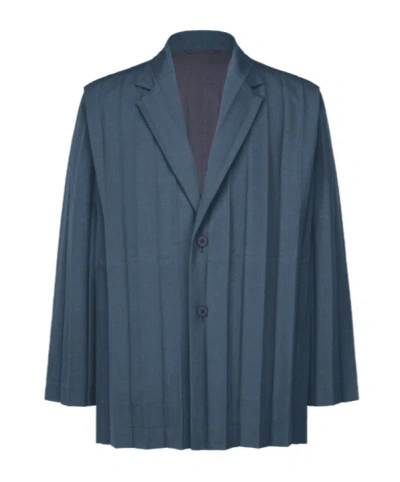 Issey Miyake Ribbed Blazer In Blue