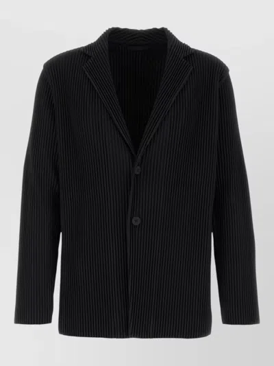 Issey Miyake Ribbed Blazer Featuring Notched Lapels In Black