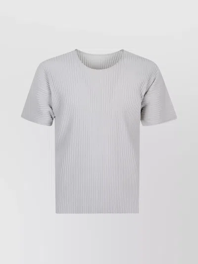 Issey Miyake Ribbed Crew Neck Short Sleeve Top In Brown