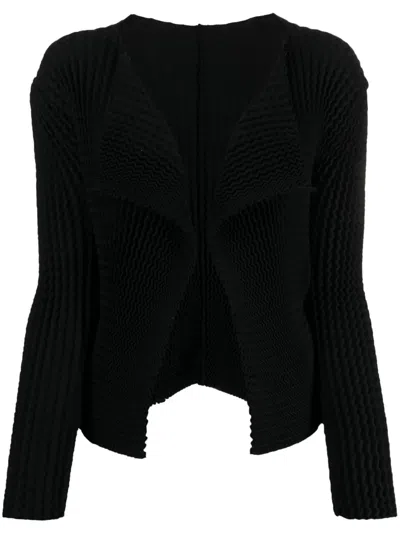 Issey Miyake Ribbed-detailing Open-front Jacket In Black