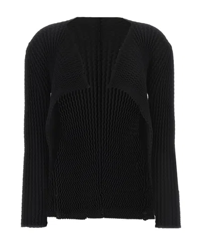 Issey Miyake Ribbed-detailing Open-front Jacket In Black