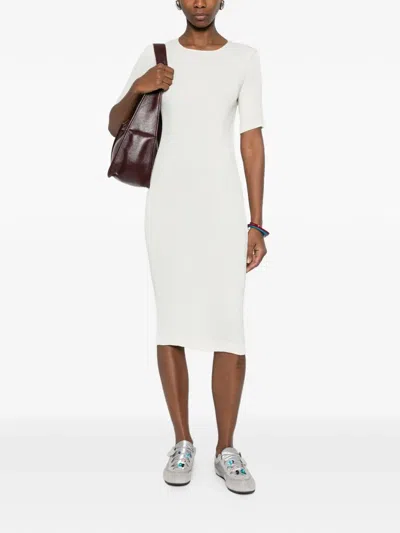 Issey Miyake Pleated Midi Dress In White
