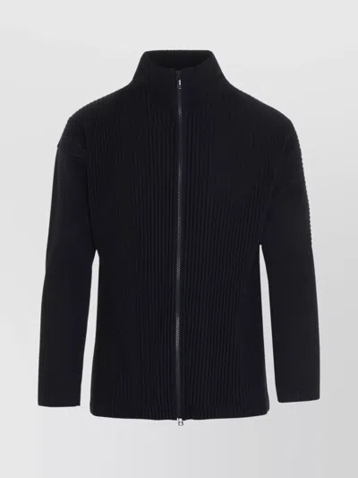 ISSEY MIYAKE RIBBED HIGH COLLAR KNIT CARDIGAN