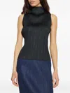 Issey Miyake Ribbed High-neck Top In Black