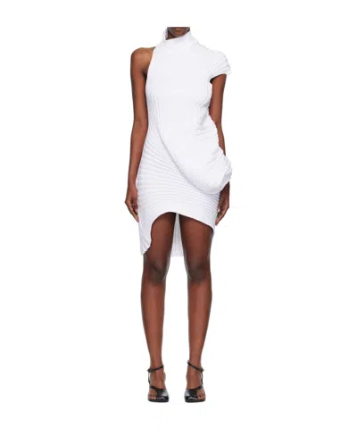 Issey Miyake Ribbed Knit Dress In White