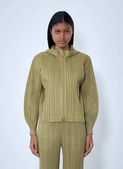 Issey Miyake Ribbed Knit Hooded Sweatshirt In Green