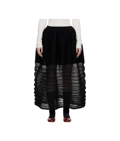 Issey Miyake Ribbed Knit Midi Skirt In Black