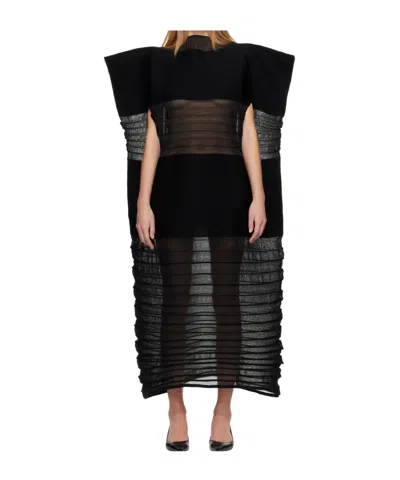 Issey Miyake Ribbed Knit Patchwork Dress In Black