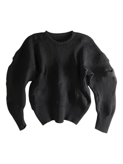 Issey Miyake Ribbed Panelled Top In Black