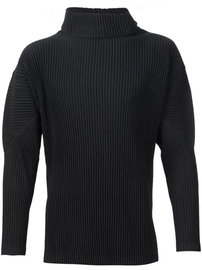 Issey Miyake Ribbed Roll Neck T-shirt In Black