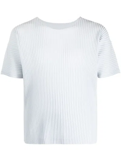 Issey Miyake Ribbed-design T-shirt In 71-light Blue