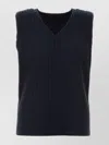 Issey Miyake Tank Top Ribbed Texture Sleeveless V-neckline In Blue