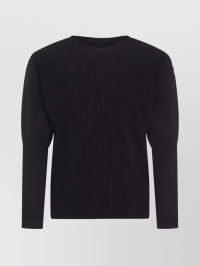 Issey Miyake Ribbed Texture Crew Neck Long Sleeves In Blue