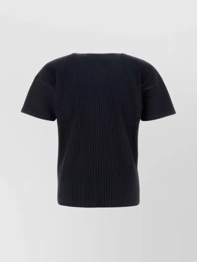Issey Miyake Ribbed Texture Crew Neck T-shirt In Blue