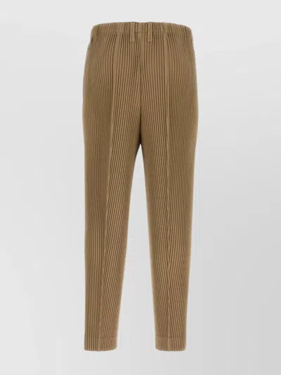 Issey Miyake Ribbed Texture Cropped Polyester Pant In Brown