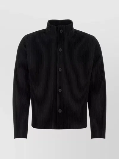 ISSEY MIYAKE RIBBED TEXTURE HIGH COLLAR PLEATED CARDIGAN