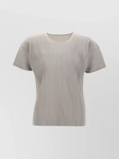 Issey Miyake Ribbed Texture Round Neck Short Sleeves In Gray