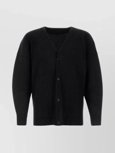 Issey Miyake Ribbed Texture V-neckline Long Sleeves Cardigan In 15-black
