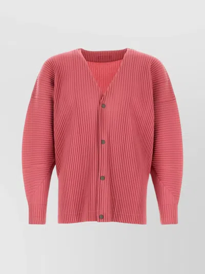 Issey Miyake Ribbed Texture V-neckline Long Sleeves Cardigan In Pink
