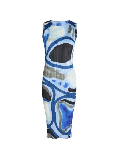Issey Miyake Roll Abstract-print Midi Dress In Blue