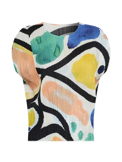 Issey Miyake Roll Abstract-print Pleated Blouse In Multi